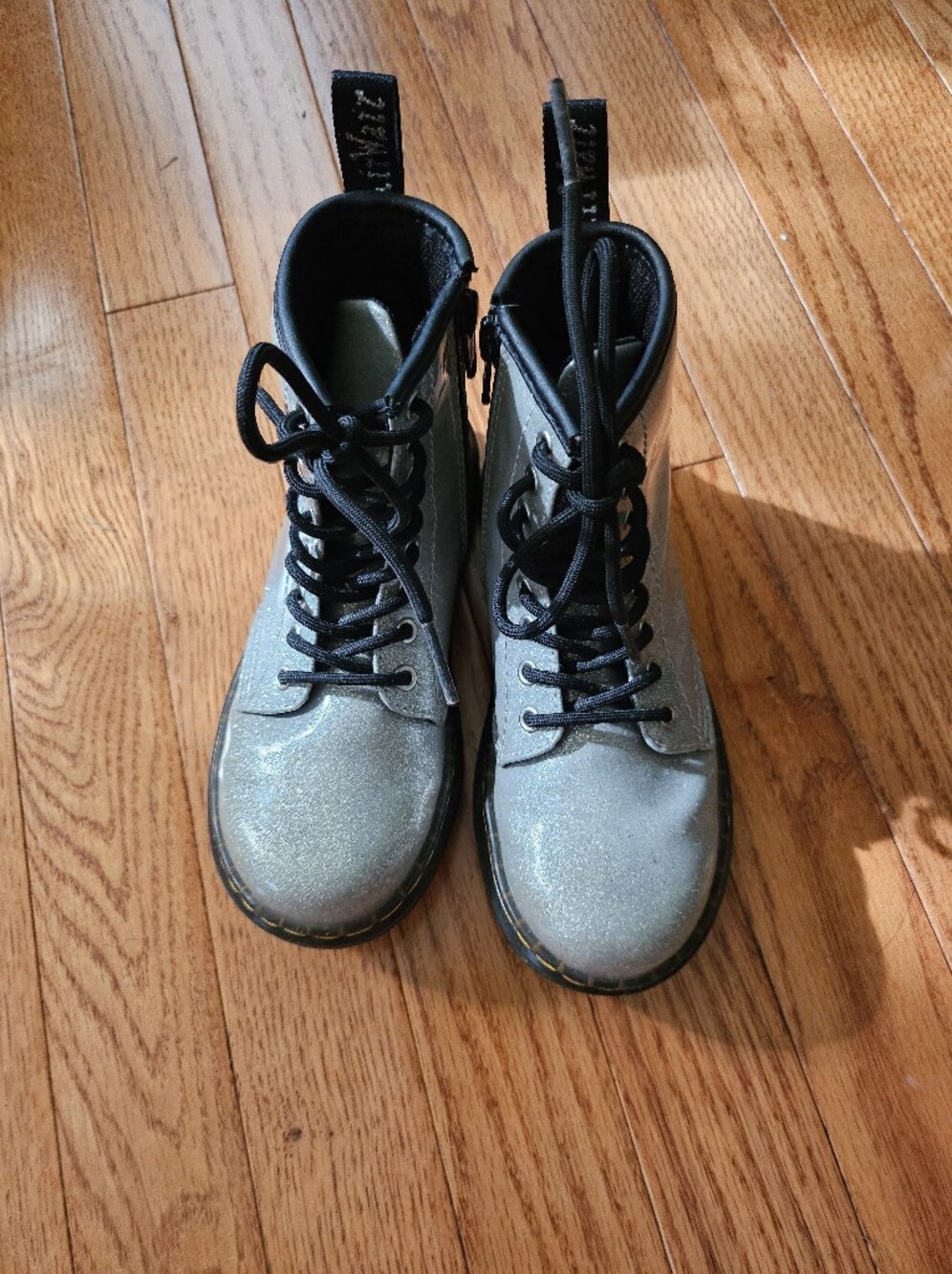 Kids Doc Martens Glitter Combat Boots - Silver